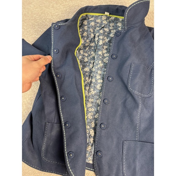 Boden Jacket Womens 10 Navy Blue Linen Cotton Floral Lined Button Front Pockets - Picture 9 of 11